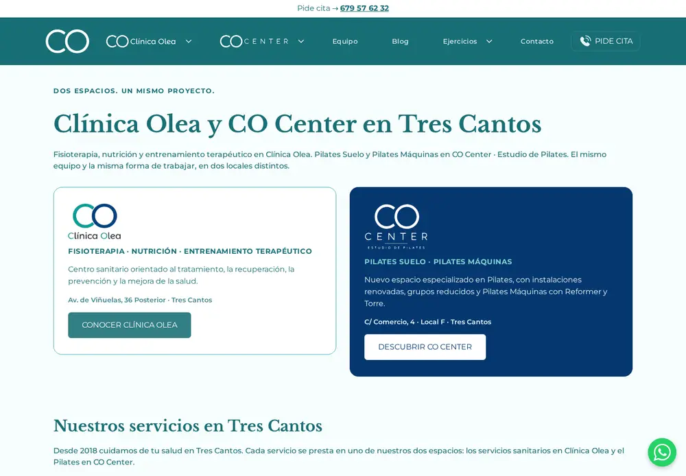 Captura real de la web de Clínica Olea